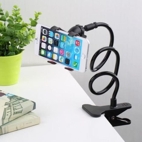 1 support universel pour smartphone, tablette et GPS, bras long flexible, noir, usage bureau / lit / voiture