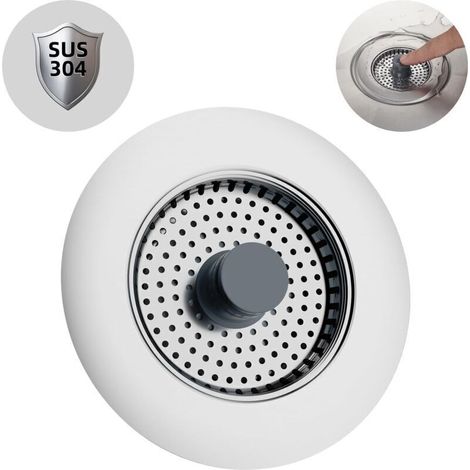 Bouchon d’évier cuisine avec filtre combiné en acier inoxydable – anti-bouchon & anti-odeur – profondeur 22 mm