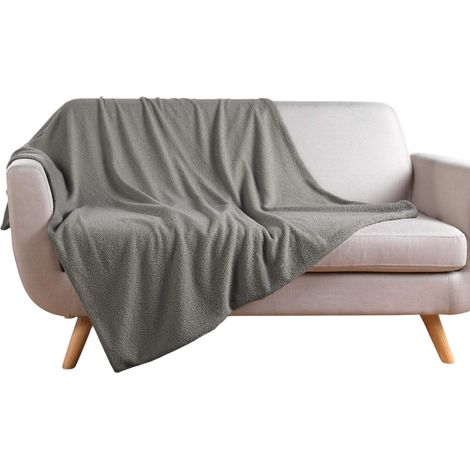 Plaid bouclette 180 x 220 cm Wooly gris (1/5)