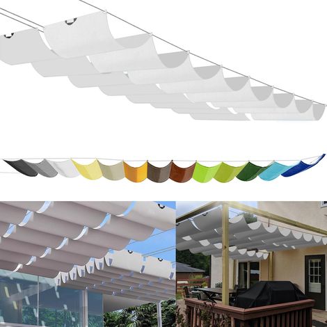 Voile d'ombrage rétractable à vague 0,6 x 3,5 m, sur mesure, auvent de pergola réglable, couverture d'ombre, 95 % de protection UV et résistant à la déchirure, cordes de montage incluses pour terrasse (1/5)