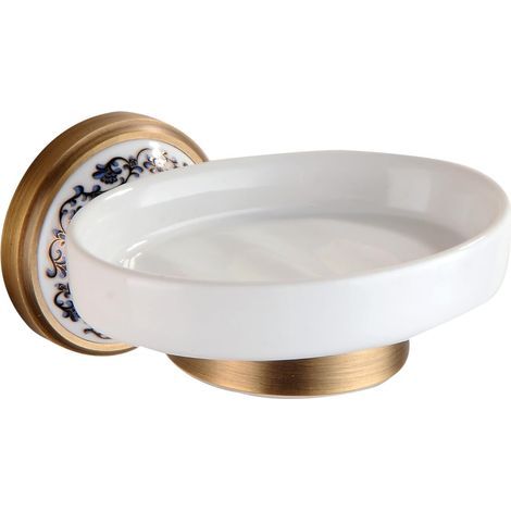Portasapone da parete in ottone bronzato anticato, accessori per il bagno, design in porcellana (1/5)