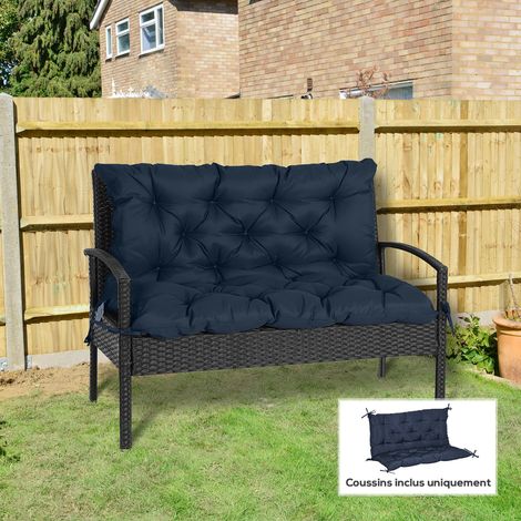 Coussins d'assise et de dossier pour banc de jardin, balancelle ou canapé 2 places, grand confort, 100 x 98 x 8 cm, bleu foncé (1/5)