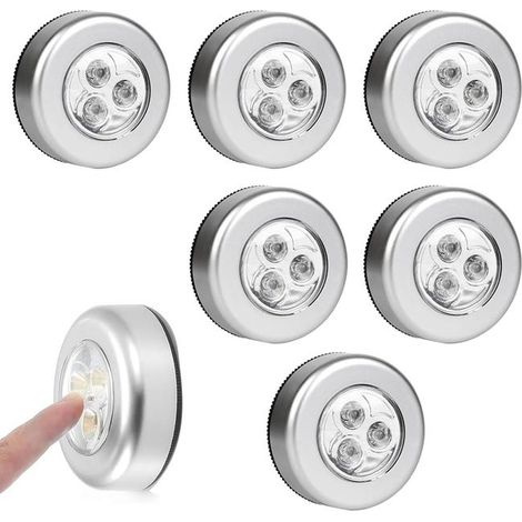 Luces LED adhesivas a pilas, luces nocturnas LED inalámbricas para interiores, paquete de 6 unidades (1/4)