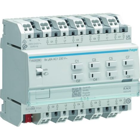 Module de sortie pour volets roulants ou stores à bannes pour 8 moteurs 230V 6A - HAGER TYAS628C