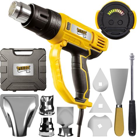 Pistolet à air chaud électrique FixedbyU avec affichage LED, réglage de la température du décapeur thermique par commutateur à paliers de 60-600° C, 2000 watts, nombreux accessoires de buse & mallette (1/5)