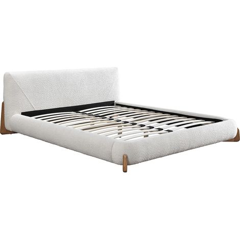 Lit 180 x 200 cm - Tissu bouclette - Blanc et naturel - GAMURA (1/4)