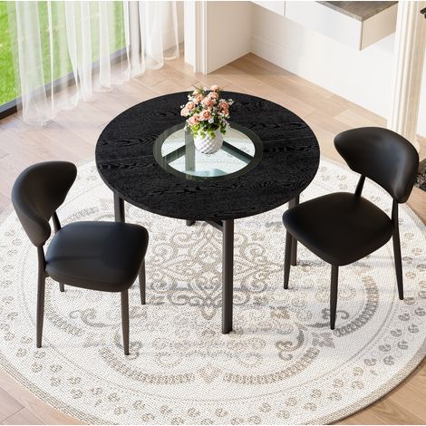 Conjunto mesa comedor redonda 2 sillas negro OKMYHOME (1/5)