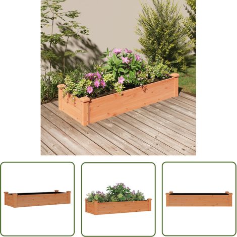 The Living Store Lit surélevé de jardin doublure 120x45x25 cm bois massif sapin - Lit Surélevé - Jardin - Bac À Plantation - Potager - Bois Massif (1/5)