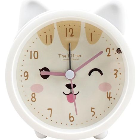 Réveil pour enfants - Réveil chatons mignons - Réveil silencieux en silicone - Avec veilleuse - Cadeau pour enfants - Blanc (1/5)