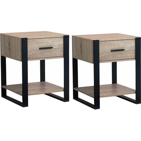 Idmarket – Lot de 2 tables de chevet ONYX 1 tiroir – Tablette en bois noir – Dimensions 40x40x50 cm – Style industriel contemporain