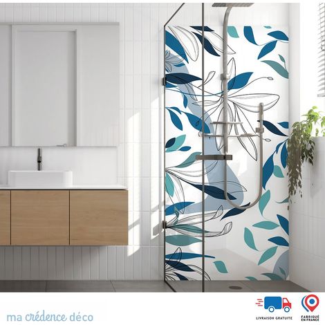 Panneau de douche : Feuilles fines et colorées - Couleur Bleu signal - Alu composite - 90 - 245 (1/3)