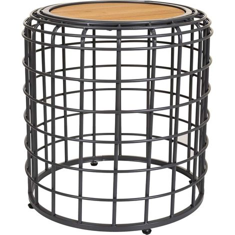 Mesa de centro de metal y madera negra 44x44x45