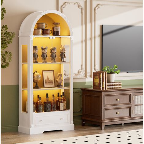 Vetrina da cucina 180 cm con LED, ante in vetro, cassetto, stile country, bianco DESVIAE (1/5)