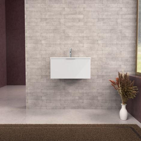 Inda - Badezimmerschrank B.60 mit matt/glänzend weißem Waschbecken, 1 Schublade - Topazio