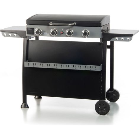 Piastra di Cottura Plancha a Gas 140x54,5x96 cm Potenza 10 kW con Coperchio in Acciaio Nero