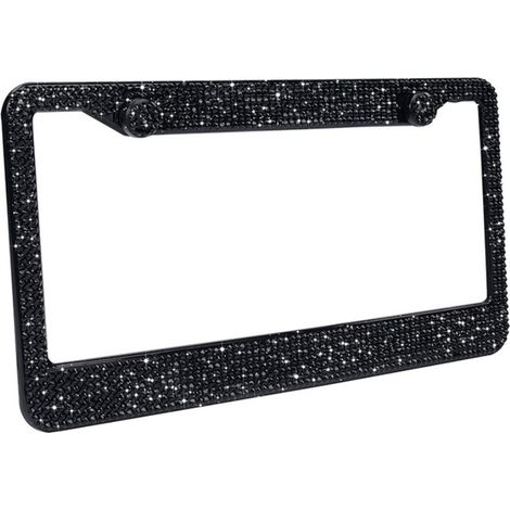 Cadre Pour Plaque D'immatriculation - Acier Inoxydable - Cristaux Noirs - Convient Aux Plaques US Et Canada 12,25 X 6,25 Pouces - 1 Pièce (1/5)