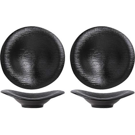 Plastique Faux céramique Dessert et Salad Bowls Uniquely Shaped pour el Restaurants noir et blanc assiette noir (1/5)