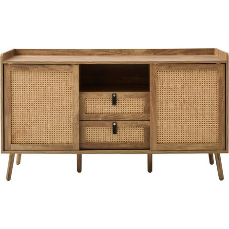 Buffet 2 porte e 2 cassetti con frontali in rattan L140 cm - PALMO