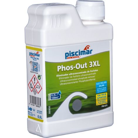 Éliminateur de phosphates PHOS-OUT 3XL 0,5 L – Pour niveaux supérieurs à 1000 ppb – Élimine algues et prolifération – Kit de traitement piscine – Piscimar