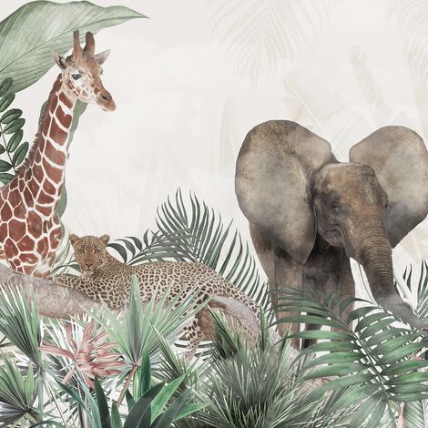 Papier peint panoramique Enfants - Animaux de la Jungle - 320 cm x 320 cm (1/2)