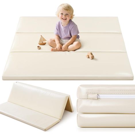 Tapis de Jeu en Mousse pour Bébé : 121x121 cm Tapis d'Éveil en Cuir PU Imperméable - Tapis d'Éveil pour Bébé - pour Parc d'enfant Matelas (Jaune-Pliable) (1/5)