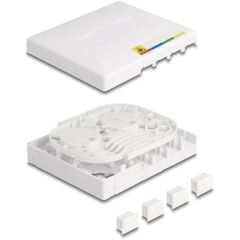 Delock Caja de conexiÃ³n de fibra Ã³ptica FTTH para montaje en pared para 4 x SC Simplex o LC Duplex blanco