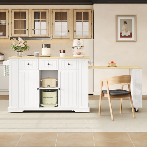 Isola cucina mobile 138x55x93 cm in MDF bianco naturale con contenitore FloraGrace (1/5)