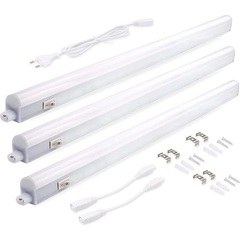 Luminaire d'agencement à Led 8W 57,5cm 750lm 4000k blanc neutre Éclairage d'armoire super lumineux blanc pour Cuisine Armoire Vitrines Extensible par système d'enfichage (3 pièces) (1/5)