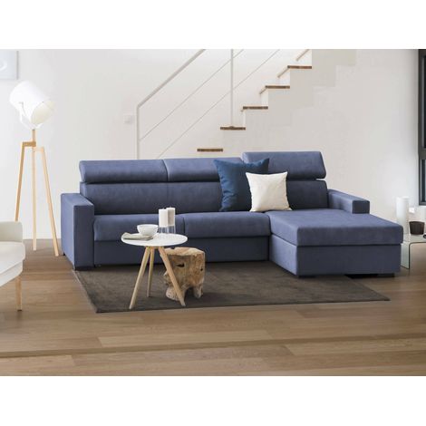 Talamo Italia Canapé fixe Marica, Canapé d'angle, 100% Made in Italy, Canapé de salon avec méridienne, en tissu matelassé - Péninsule de conteneur droite, avec accoudoirs standards, Cm 280x95h85, Bleu (1/5)