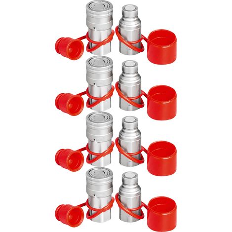 VEVOR Innesti Rapidi 4 Pezzi NPT 1/2" Accoppiatori Idraulici Connessione Rapida in Acciaio Pressione Max. 4000 PSI, Attacchi Rapidi Idraulici Portata Max. 45,5L / min per Minipala Sezione Industriale