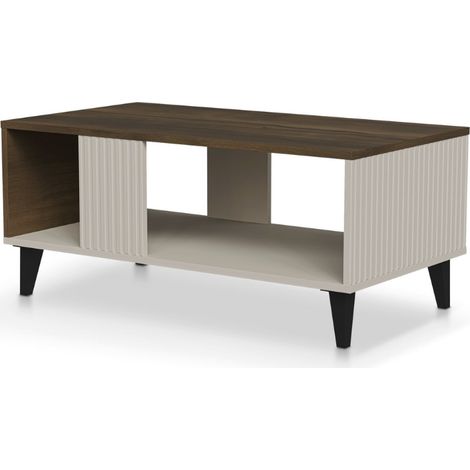 Table basse contemporaine aspect noyer avec finitions beiges PUMP (1/4)
