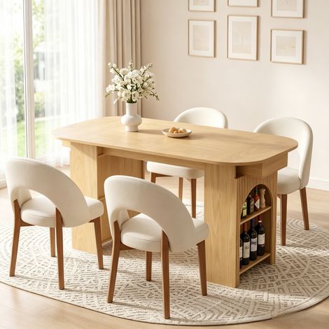 Table à Manger Ovale 140x70x75 cm - Style Rustique - Pour 4-6 Personnes - Assemblage facile avec Rangement - Gain de place pour Salle à Manger Salon - Naturel (1/5)