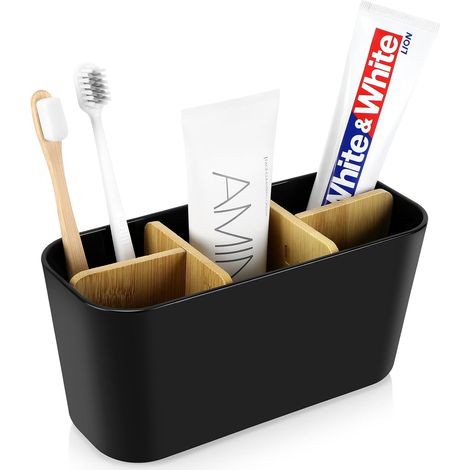 Porte Brosse à Dents Rangement Salle De Bain Support Brosse Dent Electrique SéParateurs Bois Avec 6 Emplacements Porte Brosse Dents Et Dentifrice Multifonctions Organisateur Salle De Bain Cuisine (1/5)
