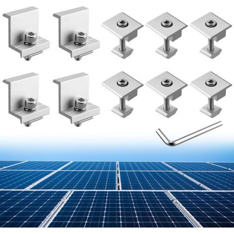 10 Supports Panneau Solaire, 4 Pinces Z, 6 Pinces T, Aluminium, Toit, Camping-Car-Chrom (1/5)