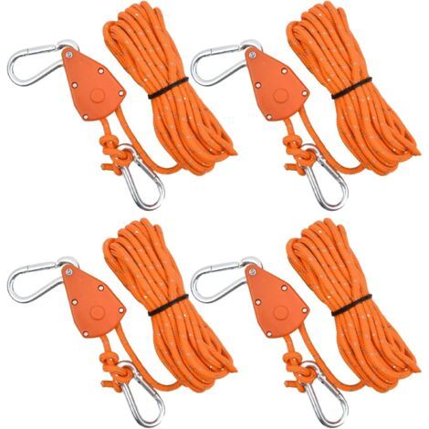 Reflektierendes Zeltseil mit verstellbarem Ratschenverschluss, geeignet für Camping, Sonnenschirme und Markisen, 4 Stück, 4 mm x 4 m, orange (1/4)