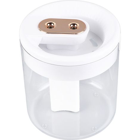 Weißer 2-Liter-Luftbefeuchter, großes Fassungsvermögen, zwei Sprühdüsen, leise, USB-Anschluss, Nachtlicht, Luftverdampfer für Zuhause, Schlafzimmer und Büro (1/5)