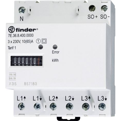 Finder 7E.36.8.400.0010 7E.36.8.400.0010 Compteur d'énergie triphasé mécanique 65 A conformité MID: oui 1 pc(s) (1/3)