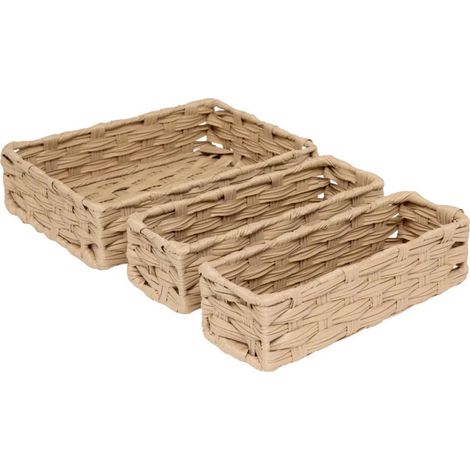 Lot de 3 Paniers de Rangement Bas "Tressé" 27cm Naturel (1/5)