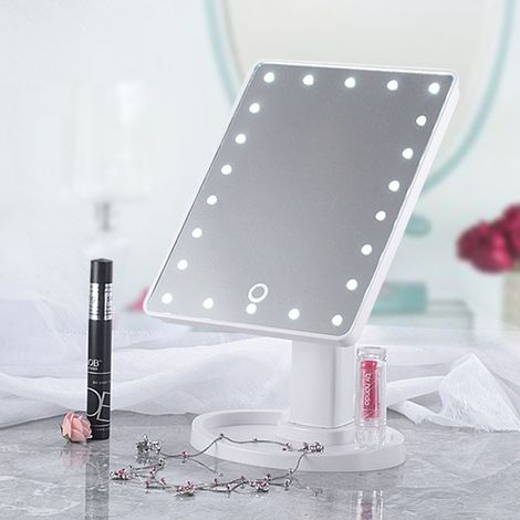 Espejo de maquillaje LED creativo y ajustable, para baño, oficina, decorativo, táctil, con soporte para guardar cosméticos, 1 pieza (blanco) (1/3)