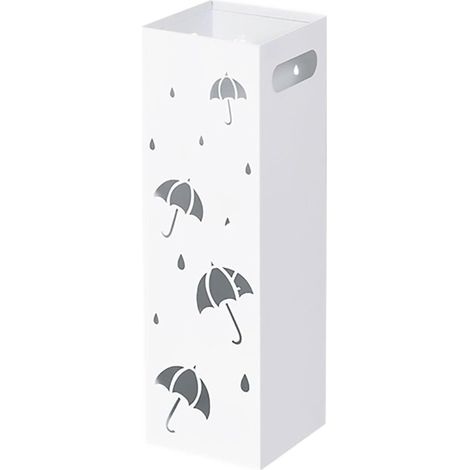 Porte-parapluie en métal avec gouttières et 2 crochets, 15 x 15 x 48 cm, blanc. (1/5)