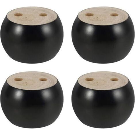 Lot de 4 Pieds de Meubles en Bois Rond hauteu 5cm, pour canapé, Lit, Fauteuil, Armoire, avec vis et Ruban (Noir) (1/5)