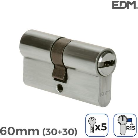 Nickelzylinder 60 mm (30 + 30 mm) langer Nocken R15 mit 5 Sicherheitsschlüsseln inklusive EDM