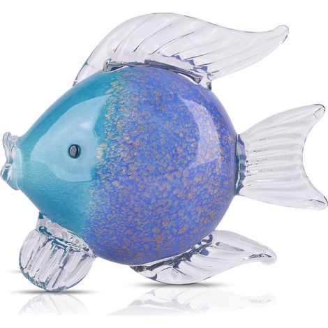Grande figurine de poisson en verre soufflé à la main - Statue et sculpture de poisson - Décoration d'intérieur - Presse-papier en verre de mer tropicale pour bureau, aquarium côtier (1/5)