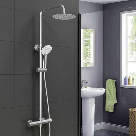 AICA Thermostatic Dual Head Mixer Shower Set Round Bar Chrome Exposed Valve (1/5)