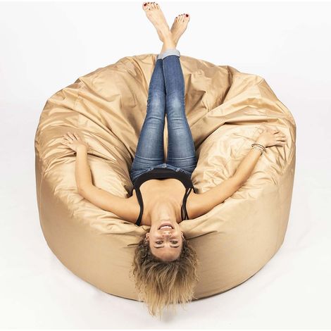 Pouf Géant Rond XXL Extérieur En Tissu Résistant Outdoor Beige Sable, Déhoussable, Pour Jardin, terrasse - TiTAN (1/5)