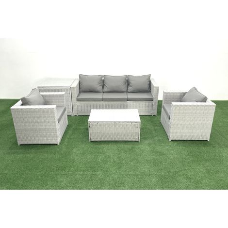 Fimous Salon de jardin avec Canapé 3 places 2 Chaise Table basse rectangulaire Table d'appoint Gris clair mixte 5 places (1/5)