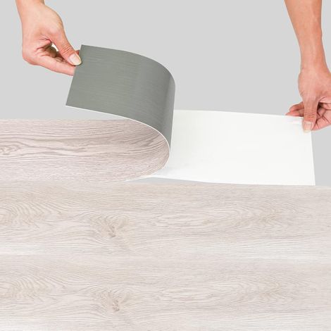 Revêtement de sol autocollant en vinyle stratifié 2,93 m² Effet bois Carreaux auto-adhésifs Anti Dérapant Blanc Oak 91,5 cm x 15,2 cm 21 carreaux Imperméable à l'usure pour chauffage au sol (1/5)