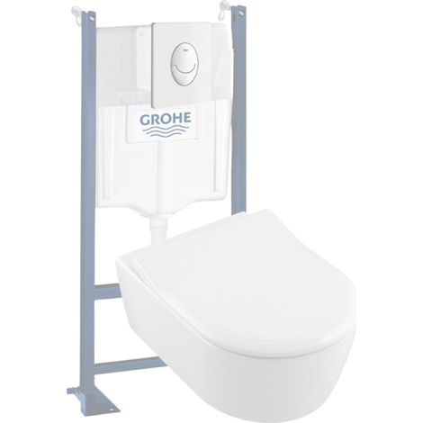 Pack inodoro suspendido sin cerco VILLEROY ET BOCH Avento + asiento + placa + estructura