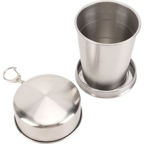Mug de voyage pliable en acier inoxydable 150 ml – Mug pliable portable idéal pour le camping, la randonnée et les pique-niques, avec clip porte-clés (1/5)