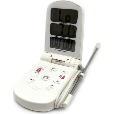 Thermomètre Numérique de Cuisson pour BBQ, Four et Fumoir - Minuterie et Couvercle Pliable - Idéal Cuisine Maison et Grillades (1/4)